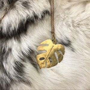 Brass Monstera Leaf Necklace